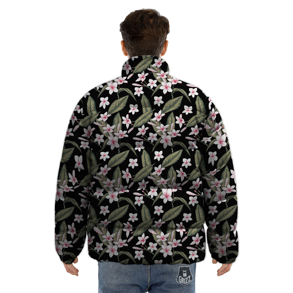 Flower Frangipani Print Pattern Puffer Jacket-grizzshop