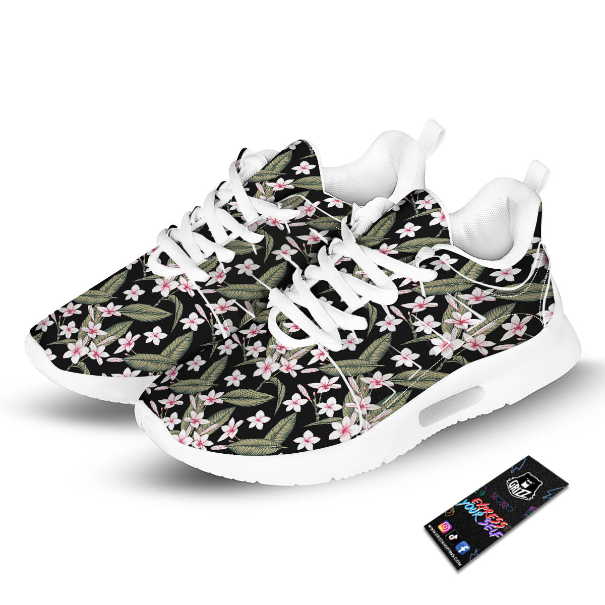 Flower Frangipani Print Pattern Tennis Shoes-grizzshop