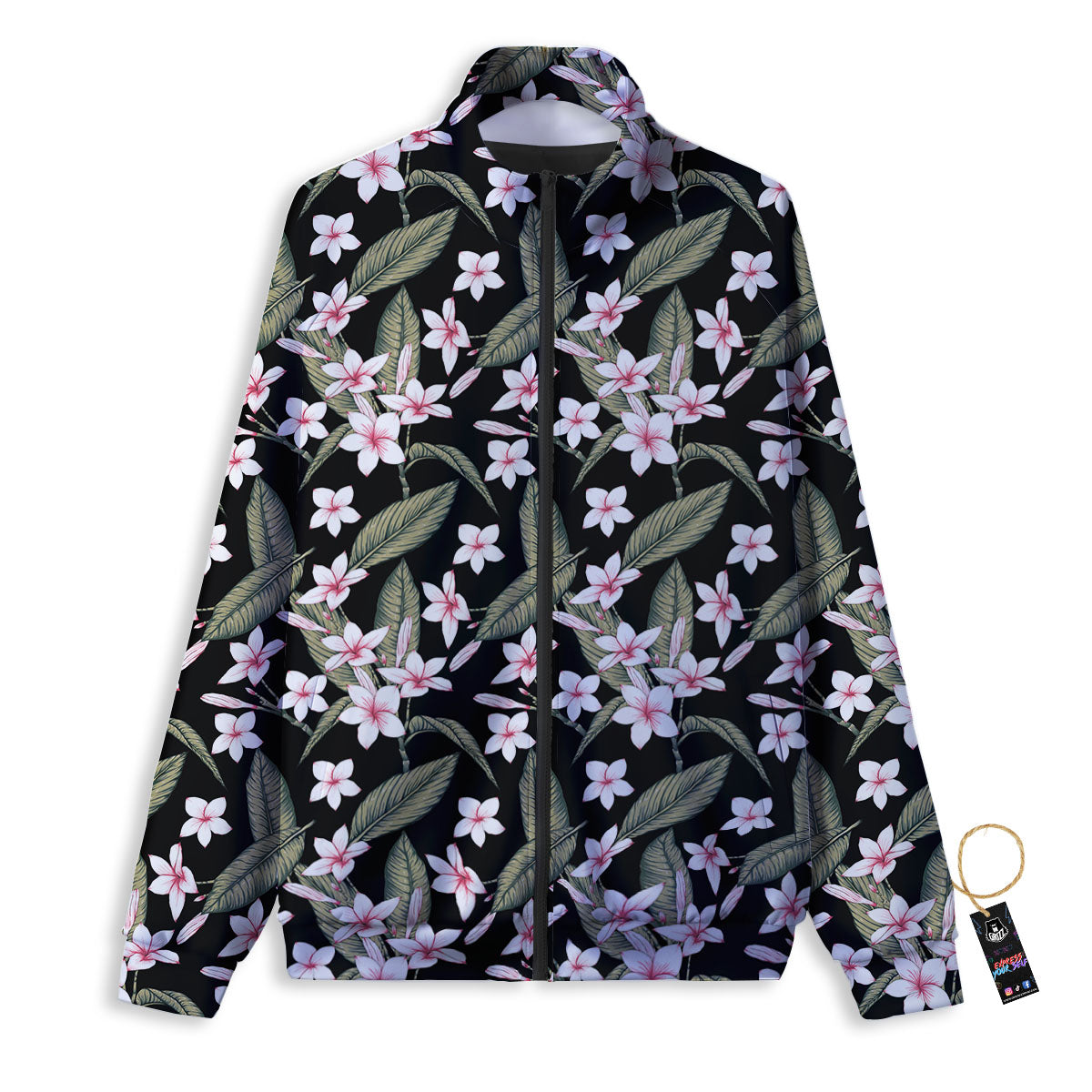 Flower Frangipani Print Pattern Track Jacket-grizzshop