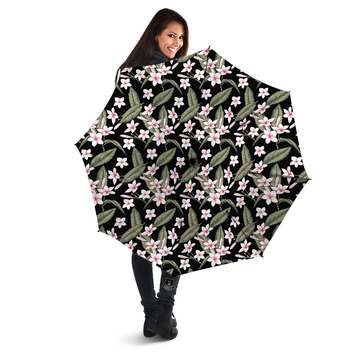 Flower Frangipani Print Pattern Umbrella-grizzshop