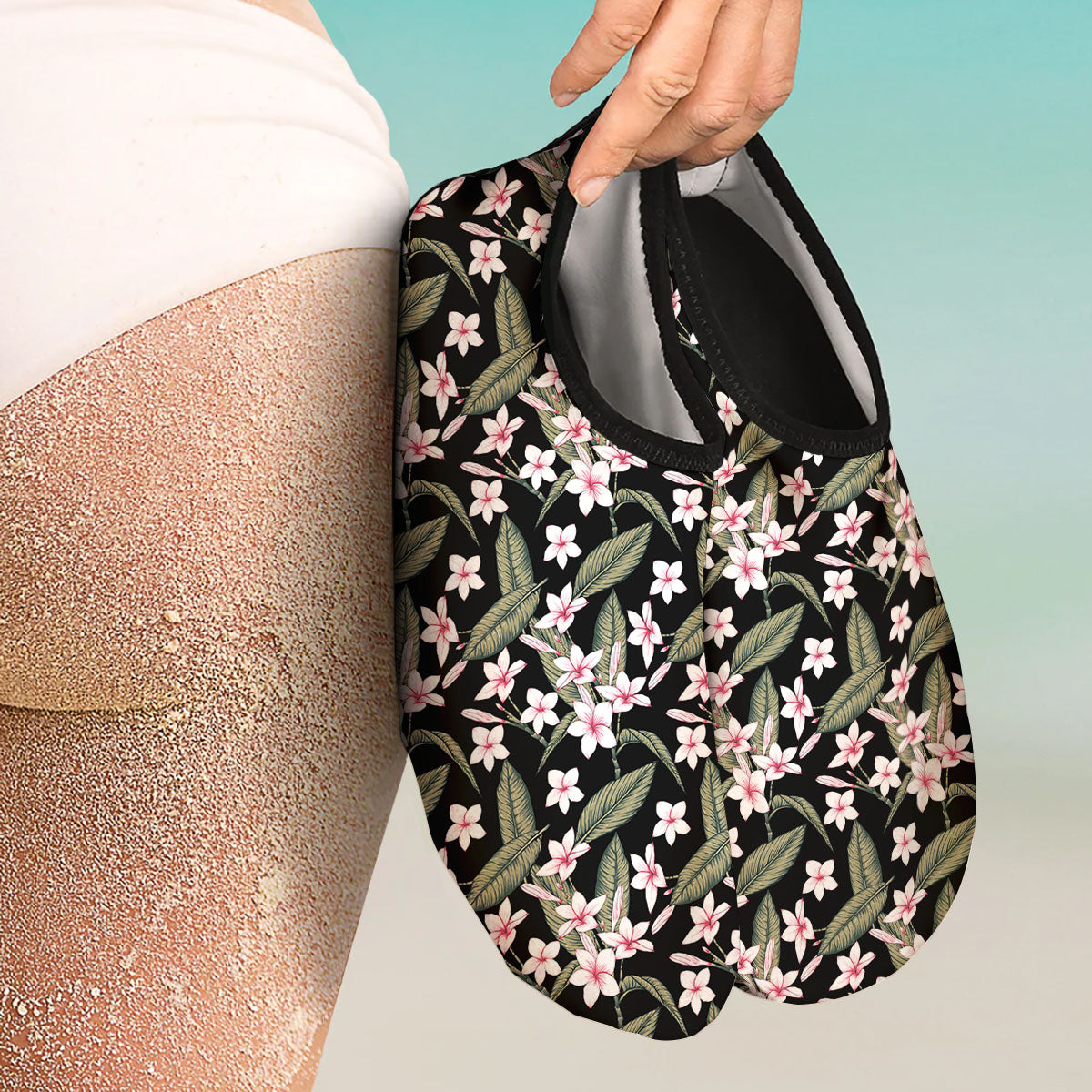 Flower Frangipani Print Pattern Water Shoes-grizzshop