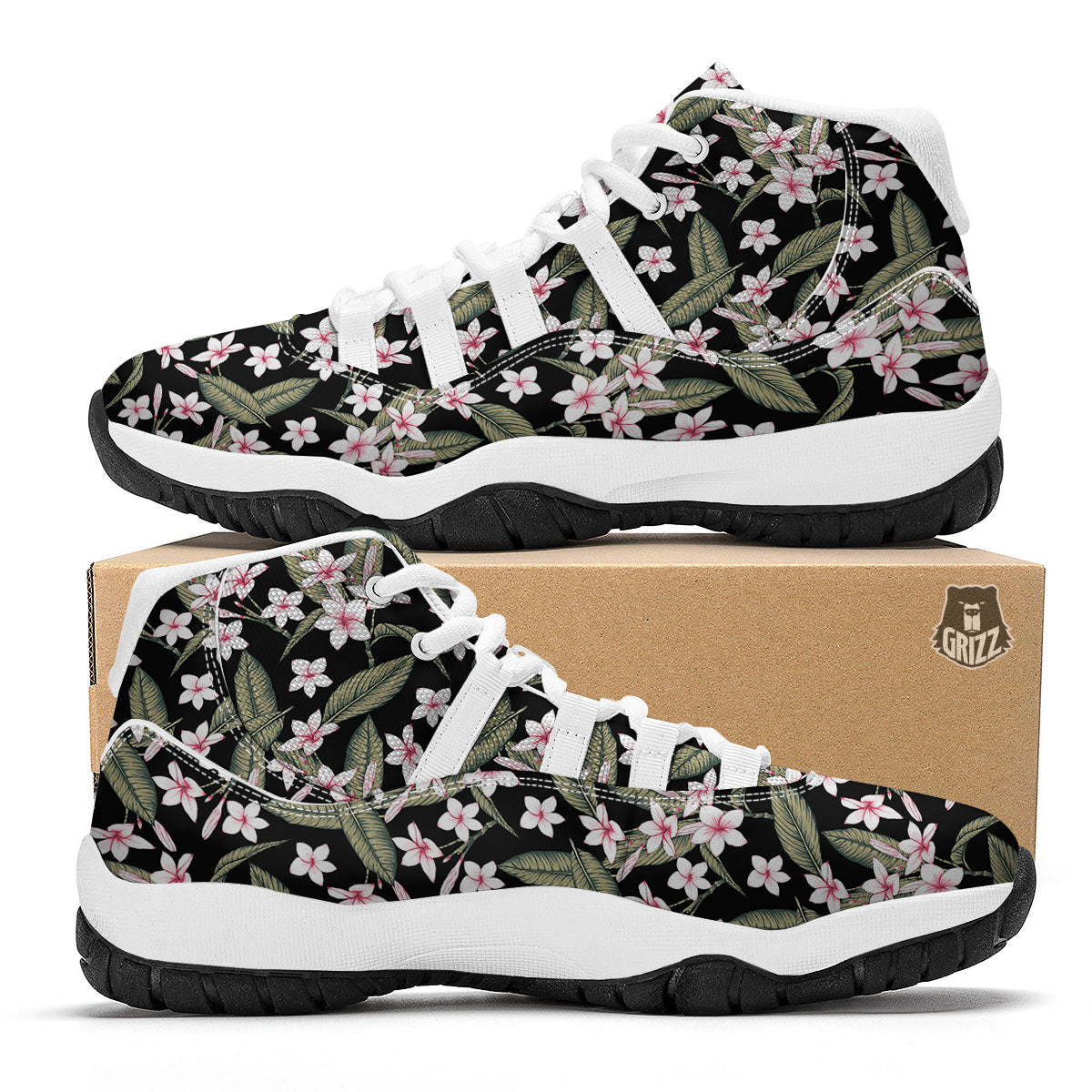 Flower Frangipani Print Pattern White Bball Shoes-grizzshop