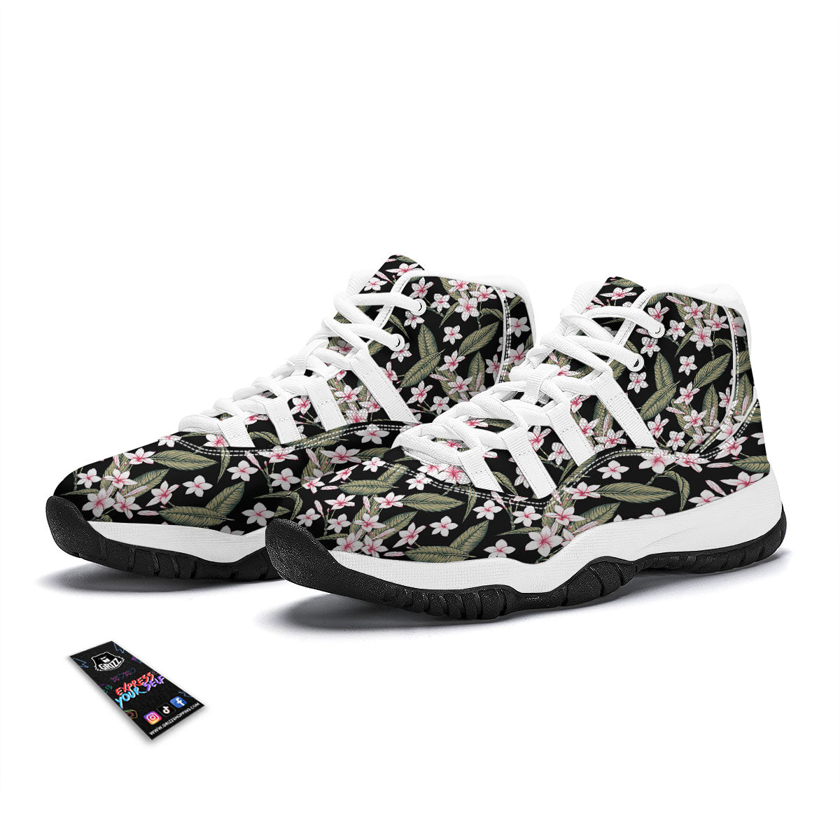 Flower Frangipani Print Pattern White Bball Shoes-grizzshop