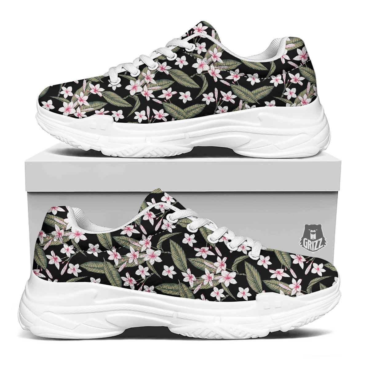 Flower Frangipani Print Pattern White Chunky Shoes-grizzshop