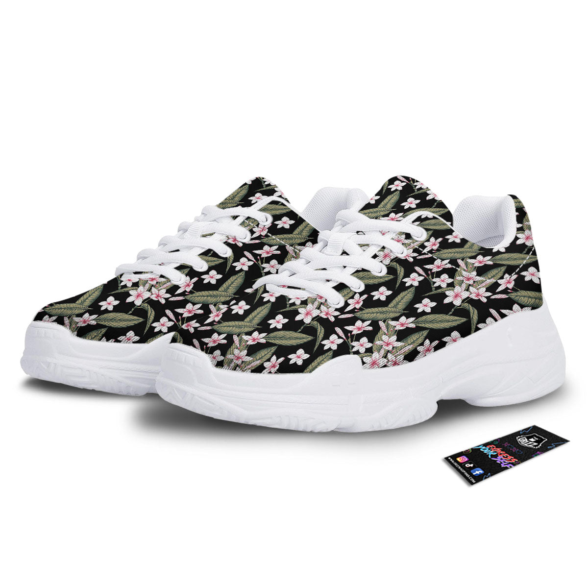 Flower Frangipani Print Pattern White Chunky Shoes-grizzshop