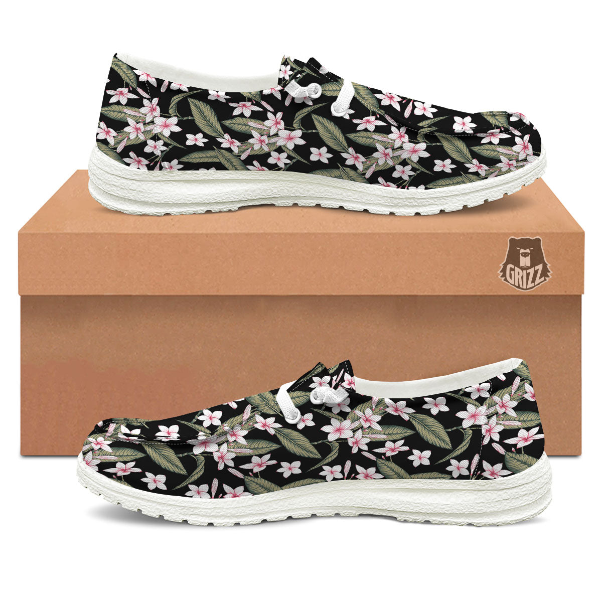 Flower Frangipani Print Pattern White Loafers-grizzshop