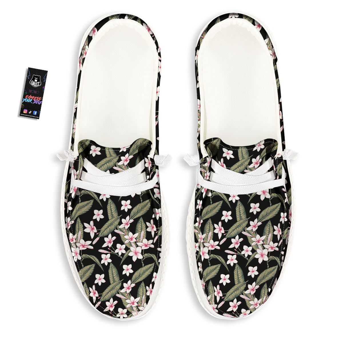 Flower Frangipani Print Pattern White Loafers-grizzshop