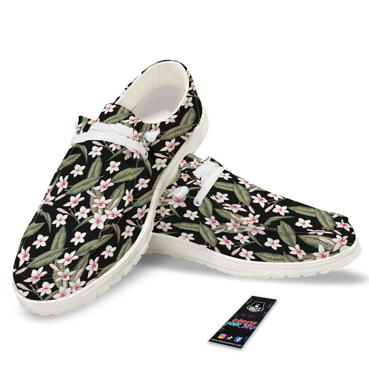 Flower Frangipani Print Pattern White Loafers-grizzshop