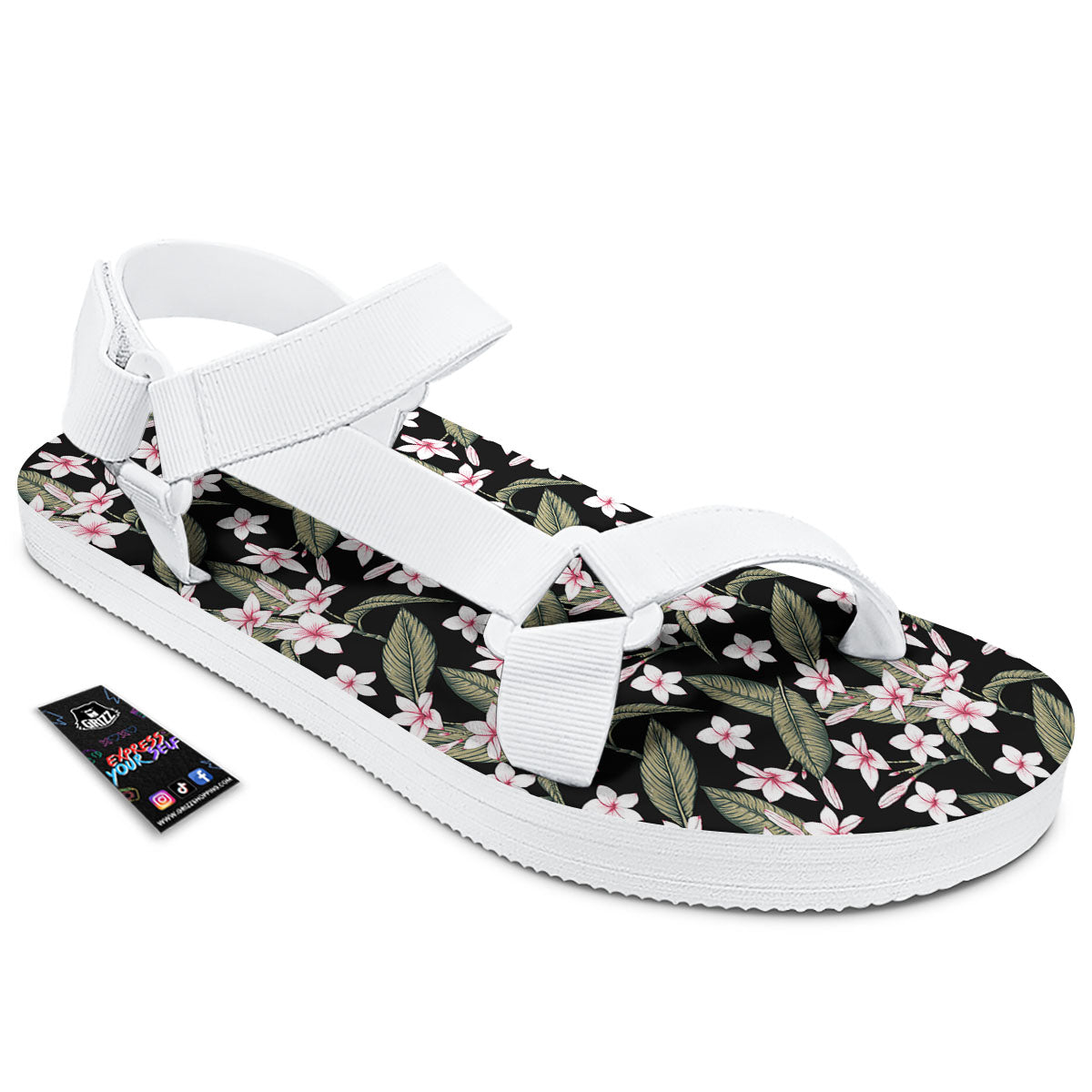Flower Frangipani Print Pattern White Open Toe Sandals-grizzshop