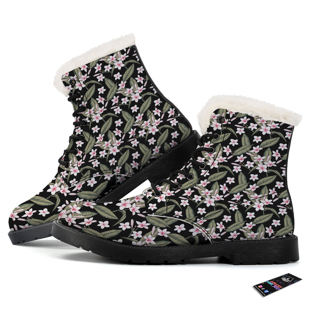Flower Frangipani Print Pattern Winter Boots-grizzshop