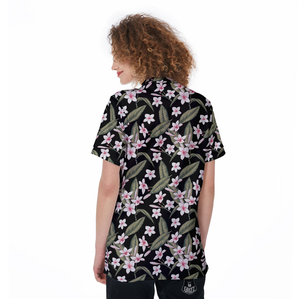 Flower Frangipani Print Pattern Women's Golf Shirts-grizzshop