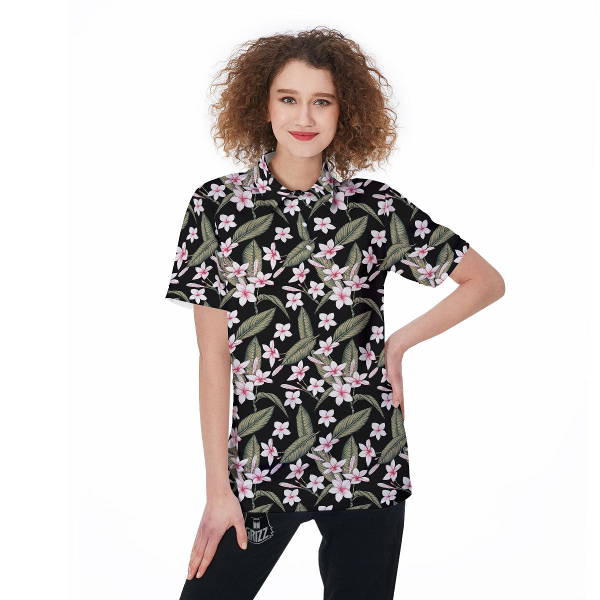 Flower Frangipani Print Pattern Women's Golf Shirts-grizzshop