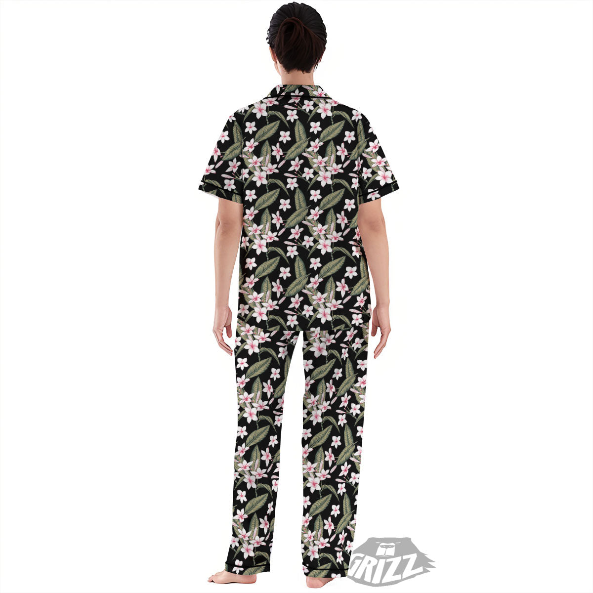 Flower Frangipani Print Pattern Women's Pajamas Set-grizzshop