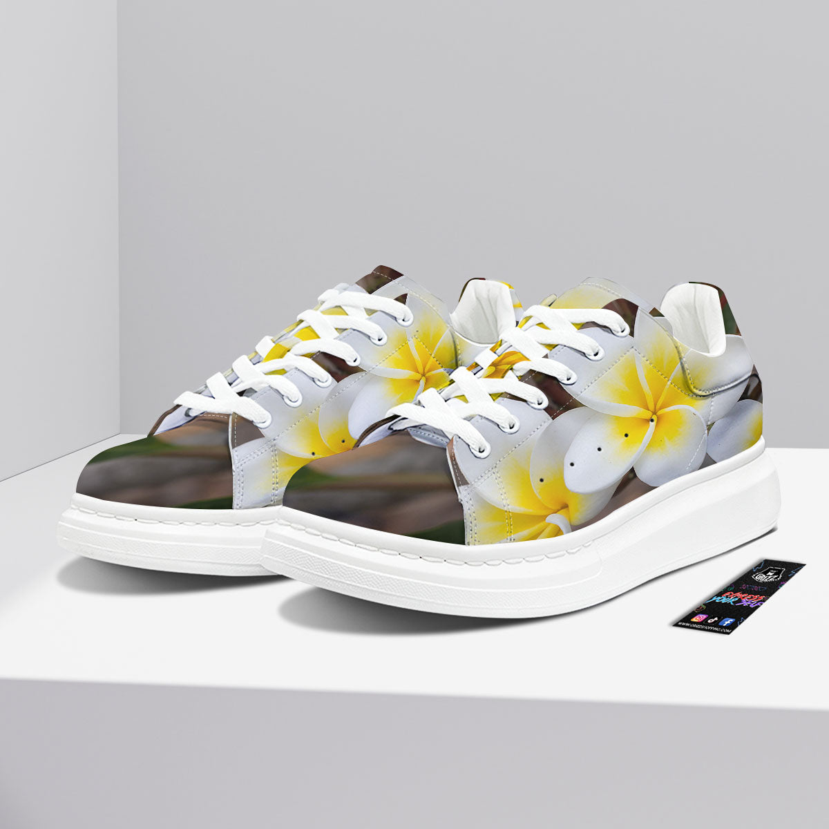 Flower Frangipani Print Platform Shoes-grizzshop