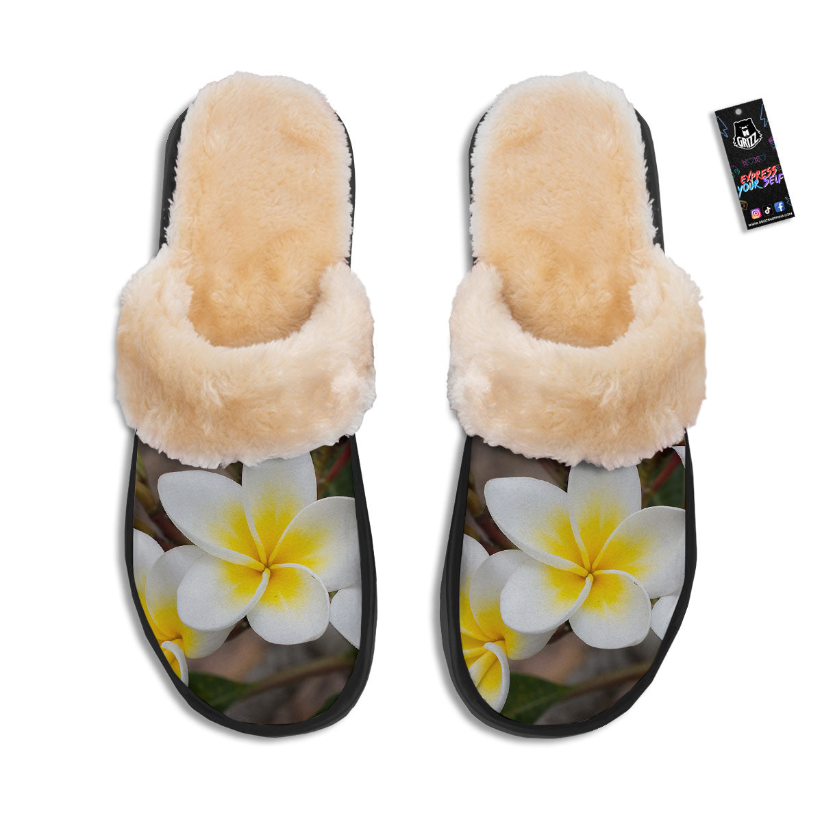 Flower Frangipani Print Slippers-grizzshop
