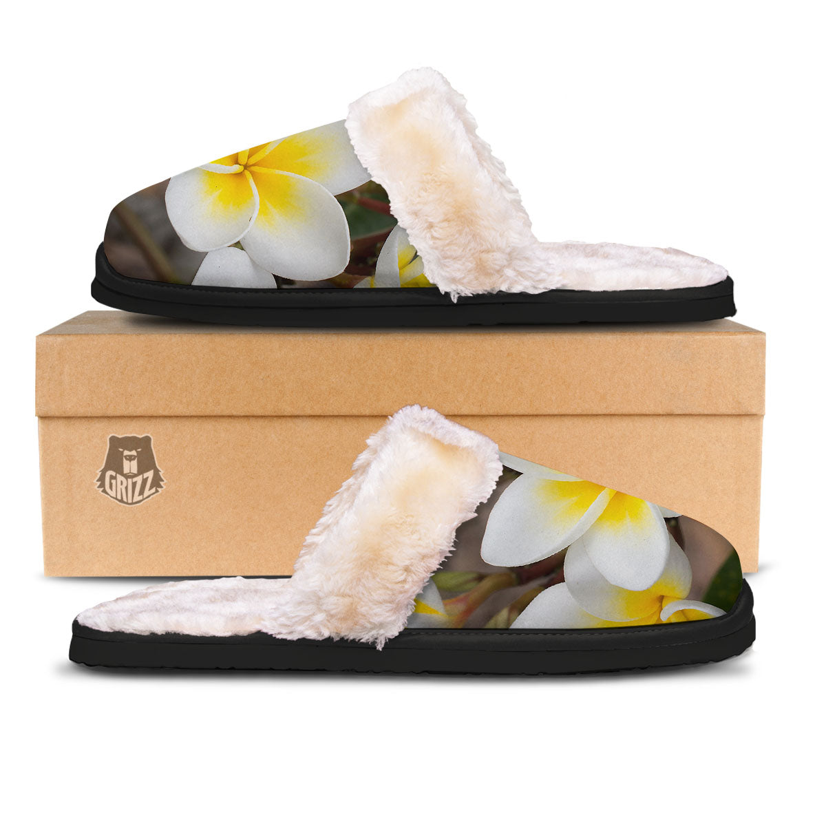 Flower Frangipani Print Slippers-grizzshop