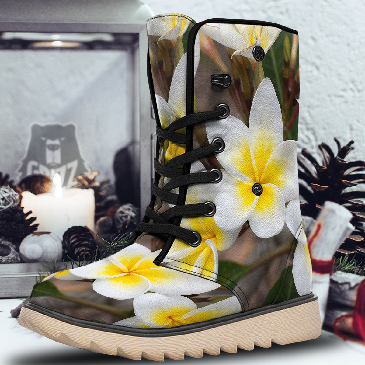 Flower Frangipani Print Snow Boots-grizzshop