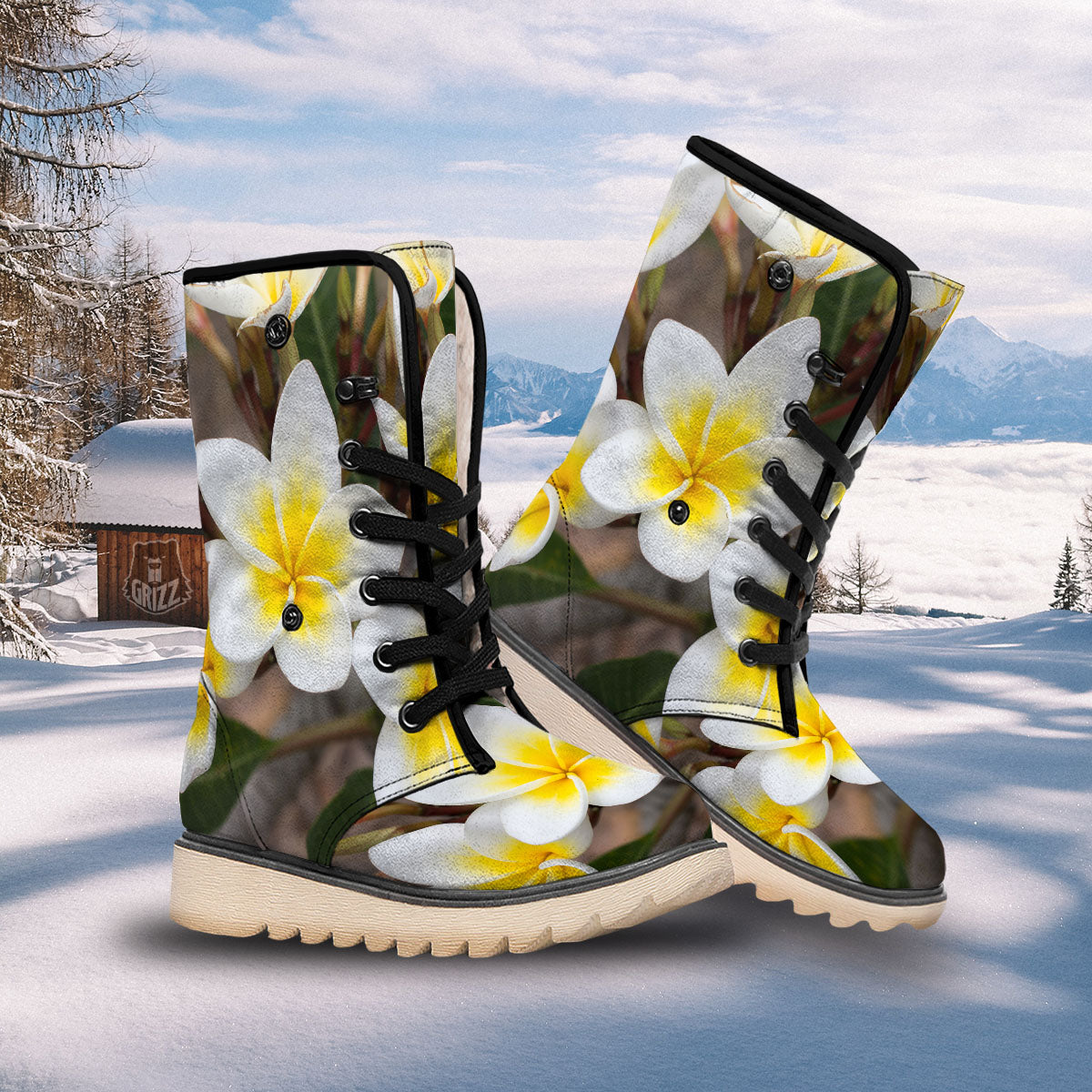 Flower Frangipani Print Snow Boots-grizzshop