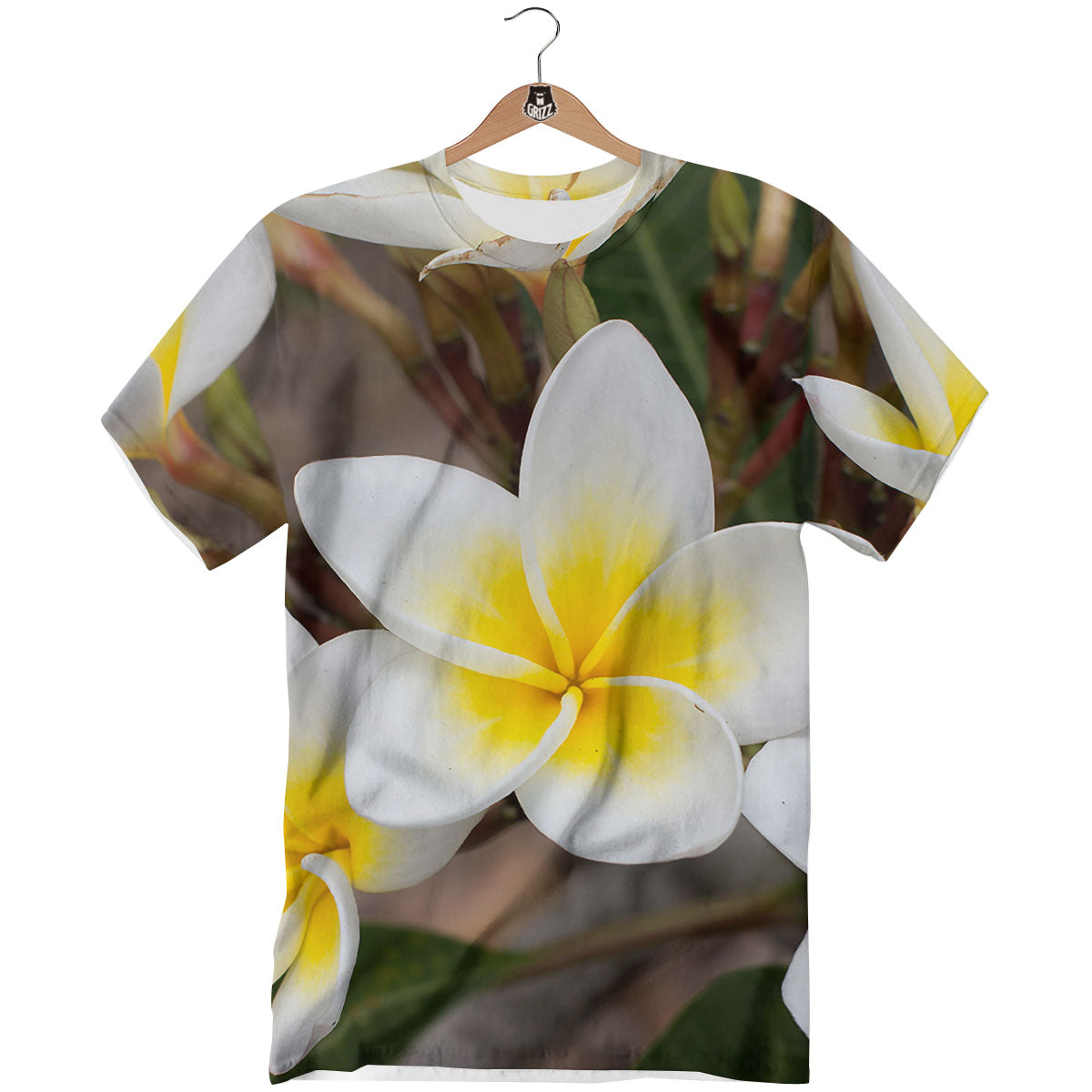 Flower Frangipani Print T-Shirt-grizzshop