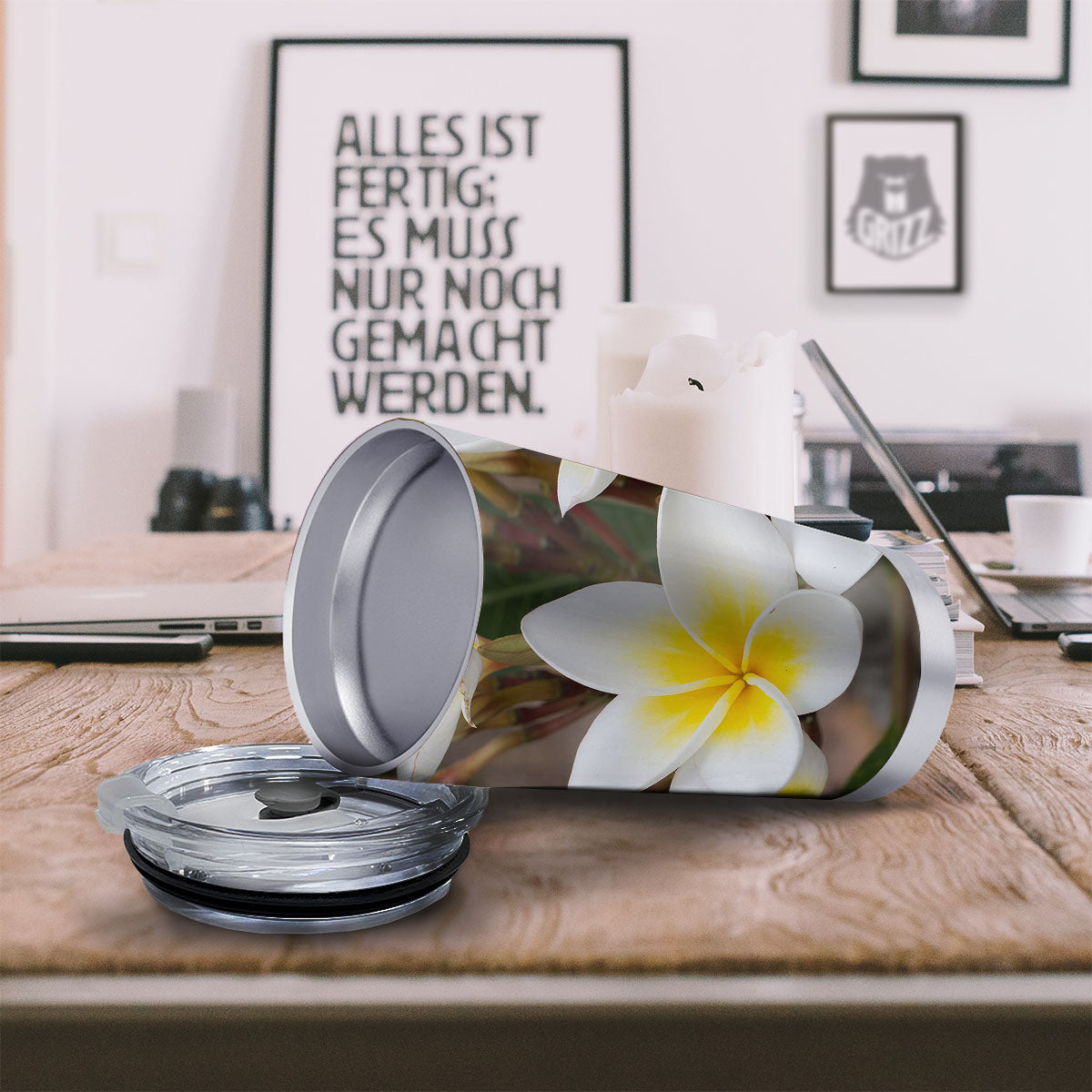 Flower Frangipani Print Tumbler-grizzshop