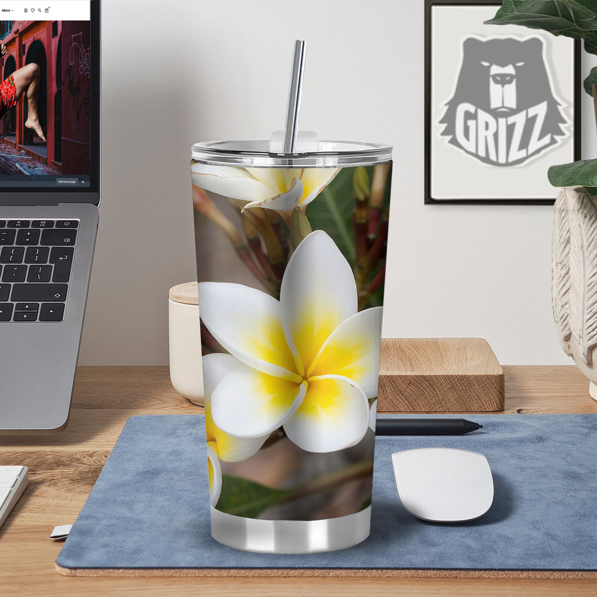 Flower Frangipani Print Tumbler-grizzshop