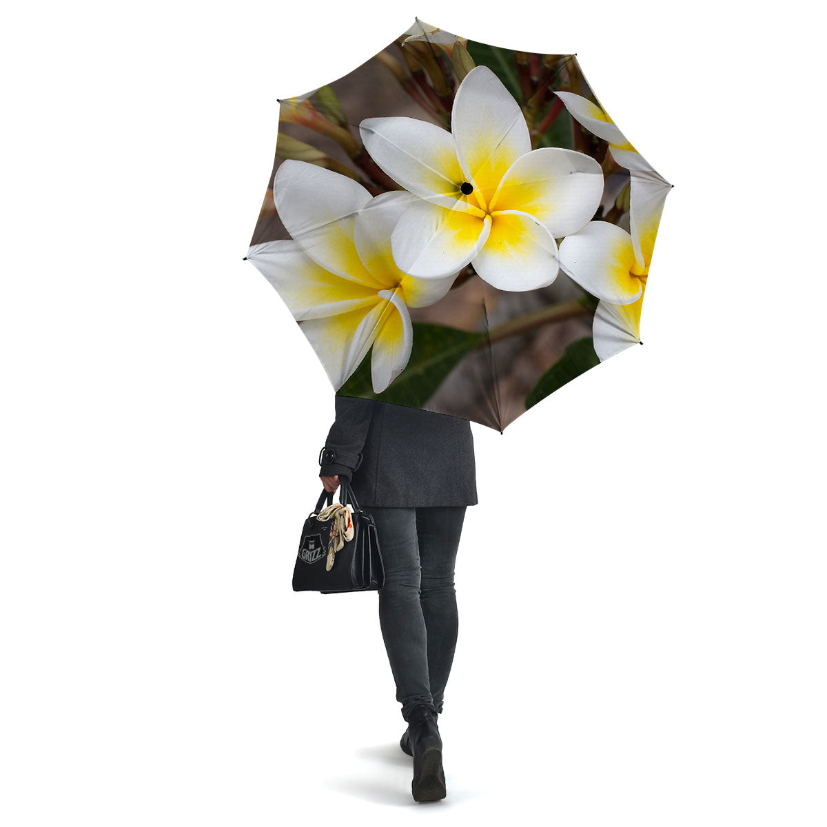 Flower Frangipani Print Umbrella-grizzshop