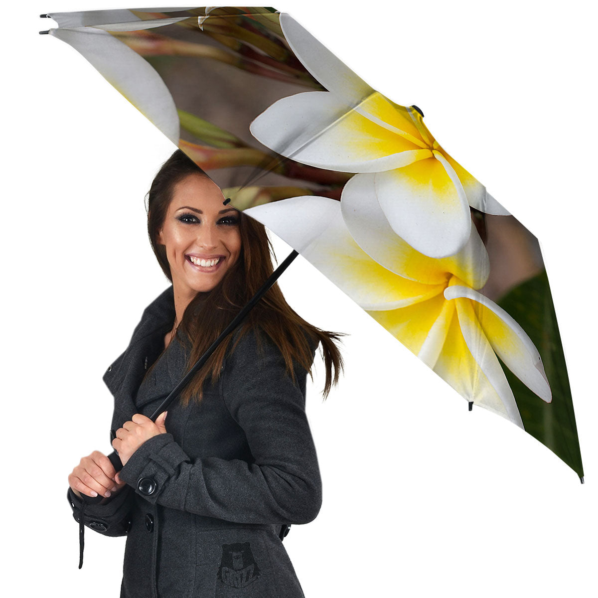 Flower Frangipani Print Umbrella-grizzshop