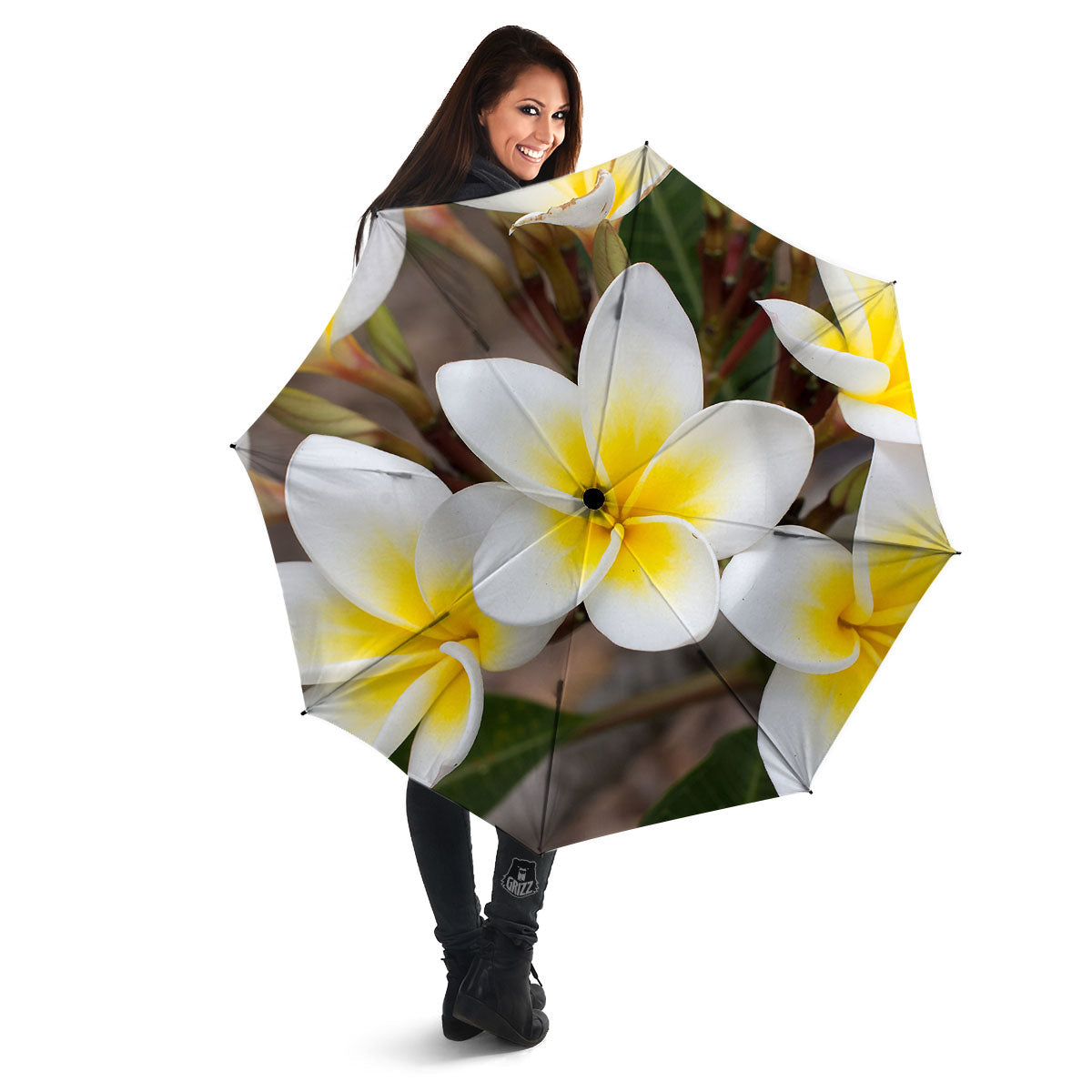 Flower Frangipani Print Umbrella-grizzshop