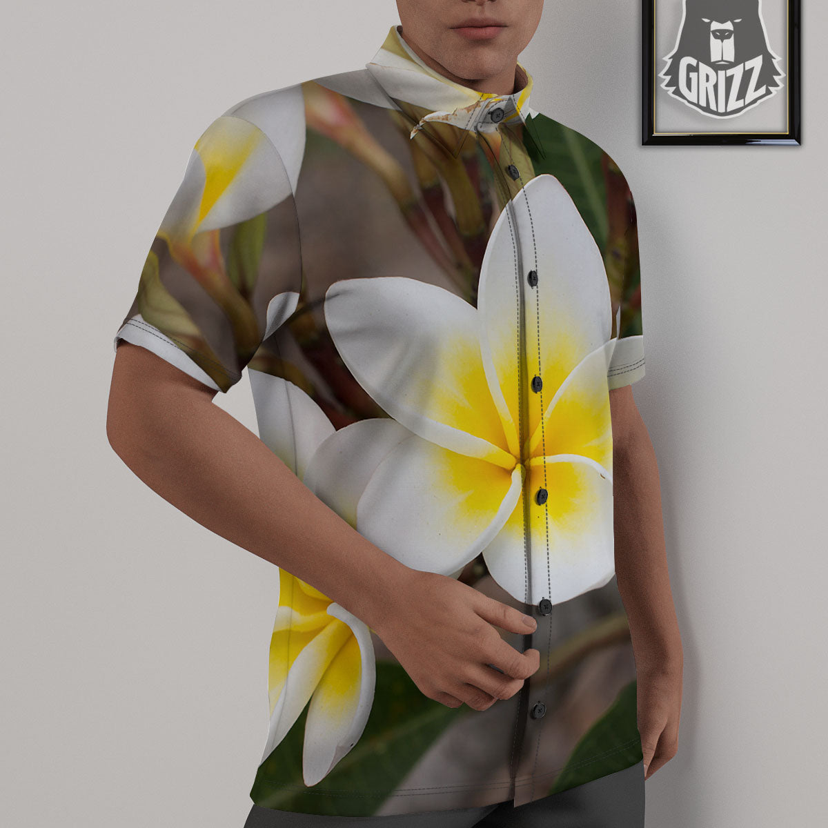 Flower Frangipani Print Untucked Shirts-grizzshop