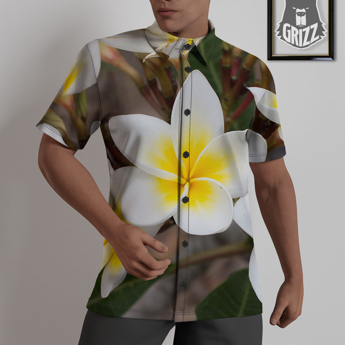 Flower Frangipani Print Untucked Shirts-grizzshop