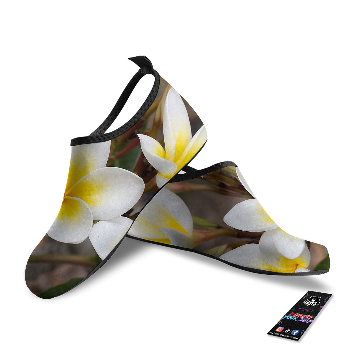 Flower Frangipani Print Water Shoes-grizzshop