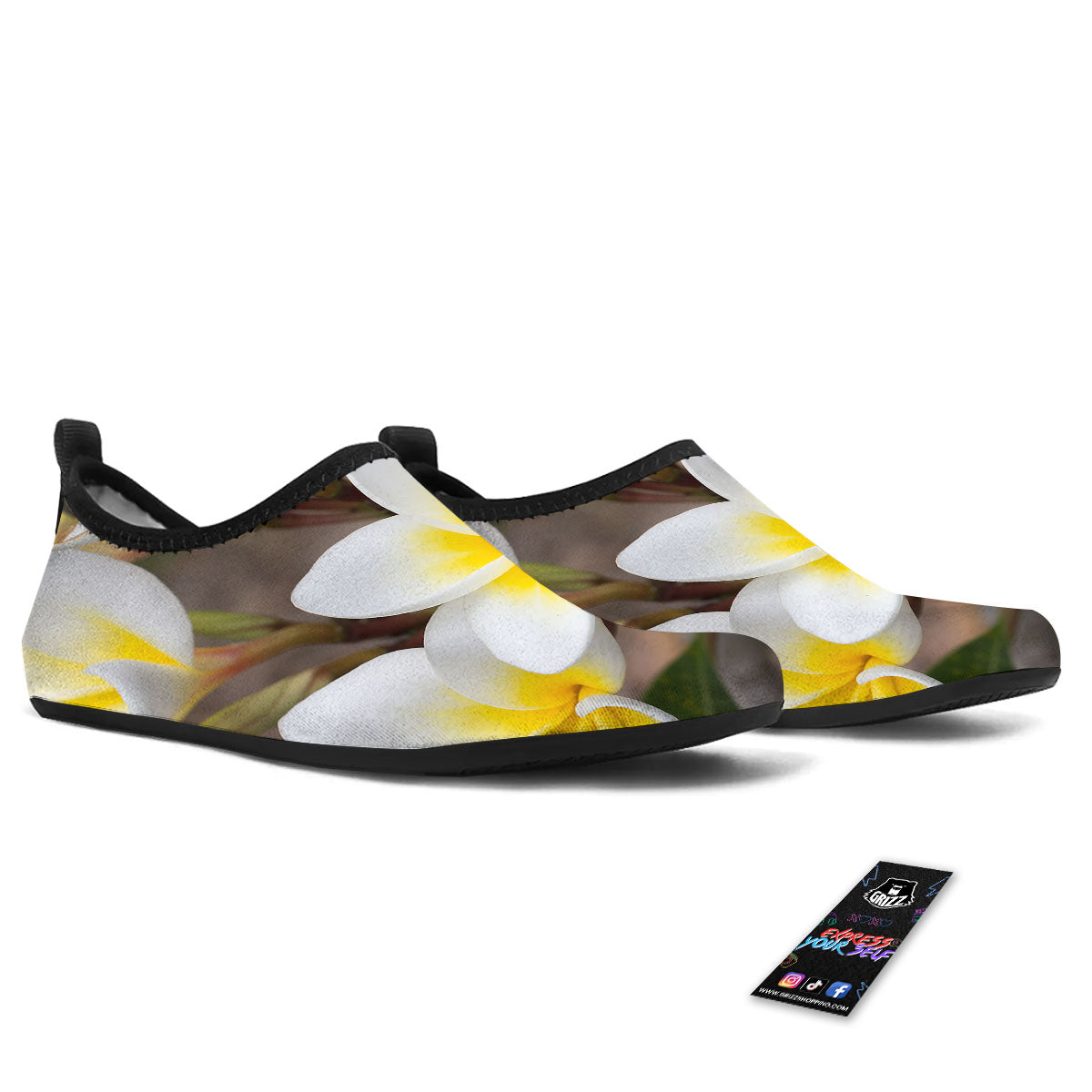 Flower Frangipani Print Water Shoes-grizzshop