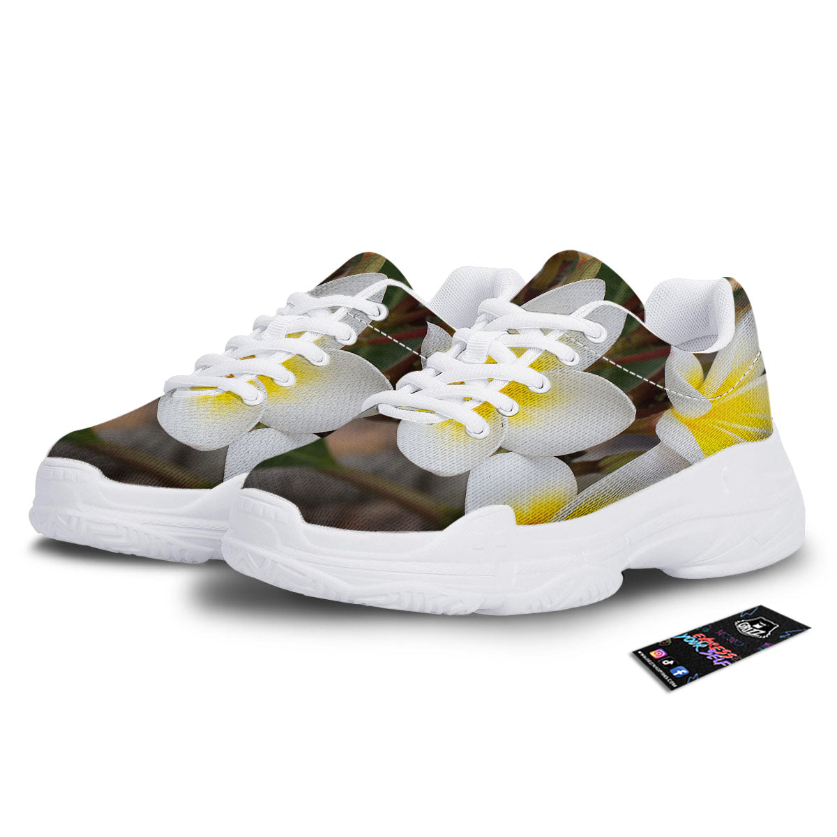 Flower Frangipani Print White Chunky Shoes-grizzshop