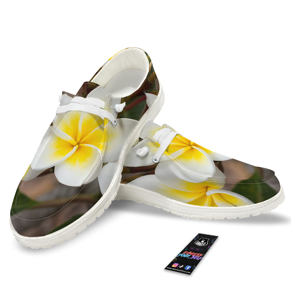Flower Frangipani Print White Loafers-grizzshop