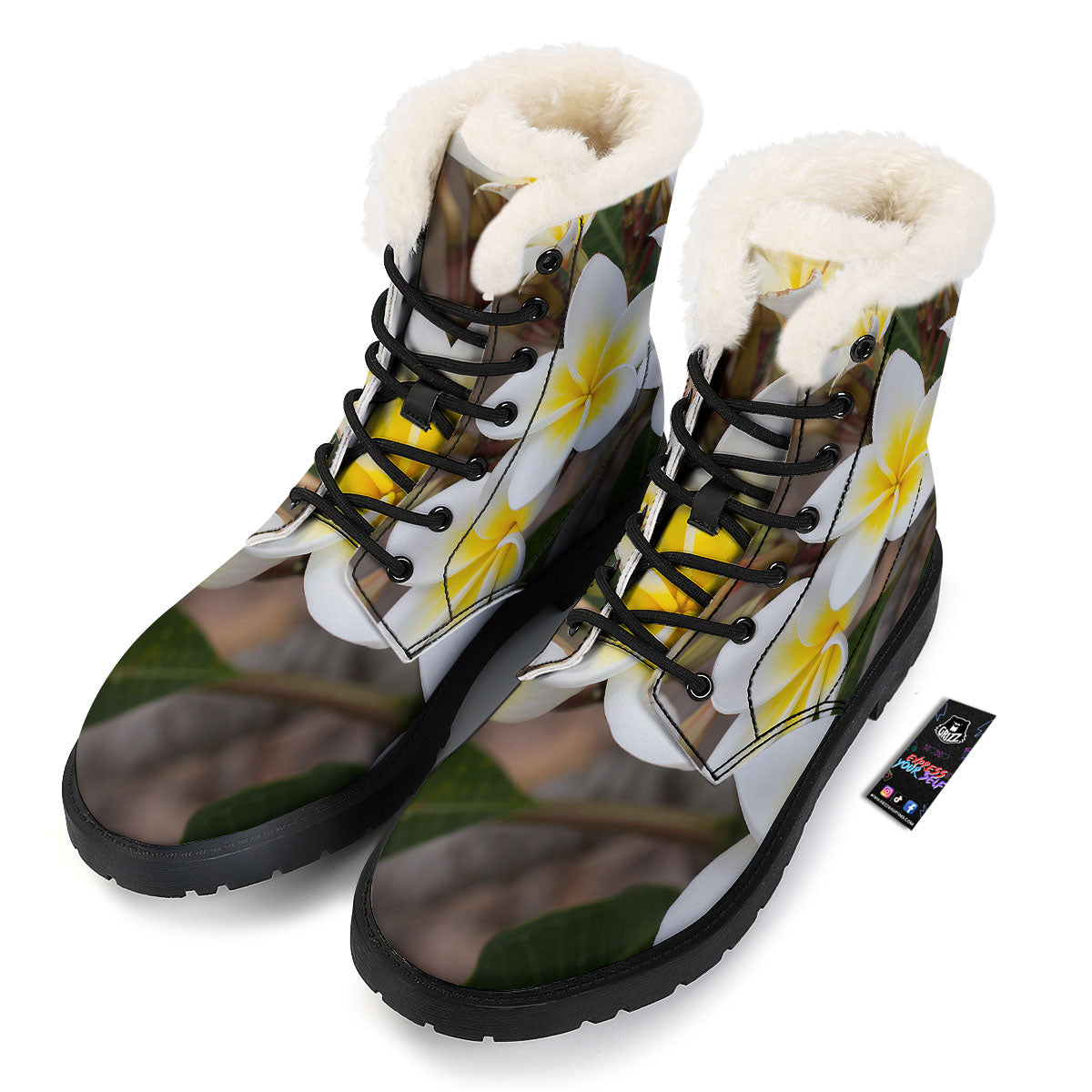 Flower Frangipani Print Winter Boots-grizzshop