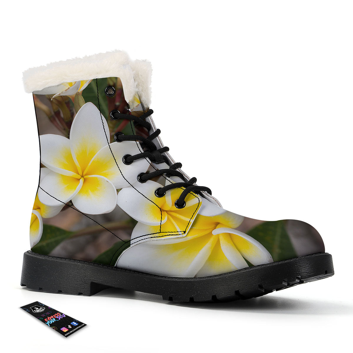 Flower Frangipani Print Winter Boots-grizzshop