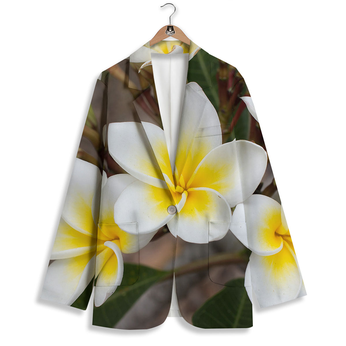 Flower Frangipani Print Women's Blazer-grizzshop