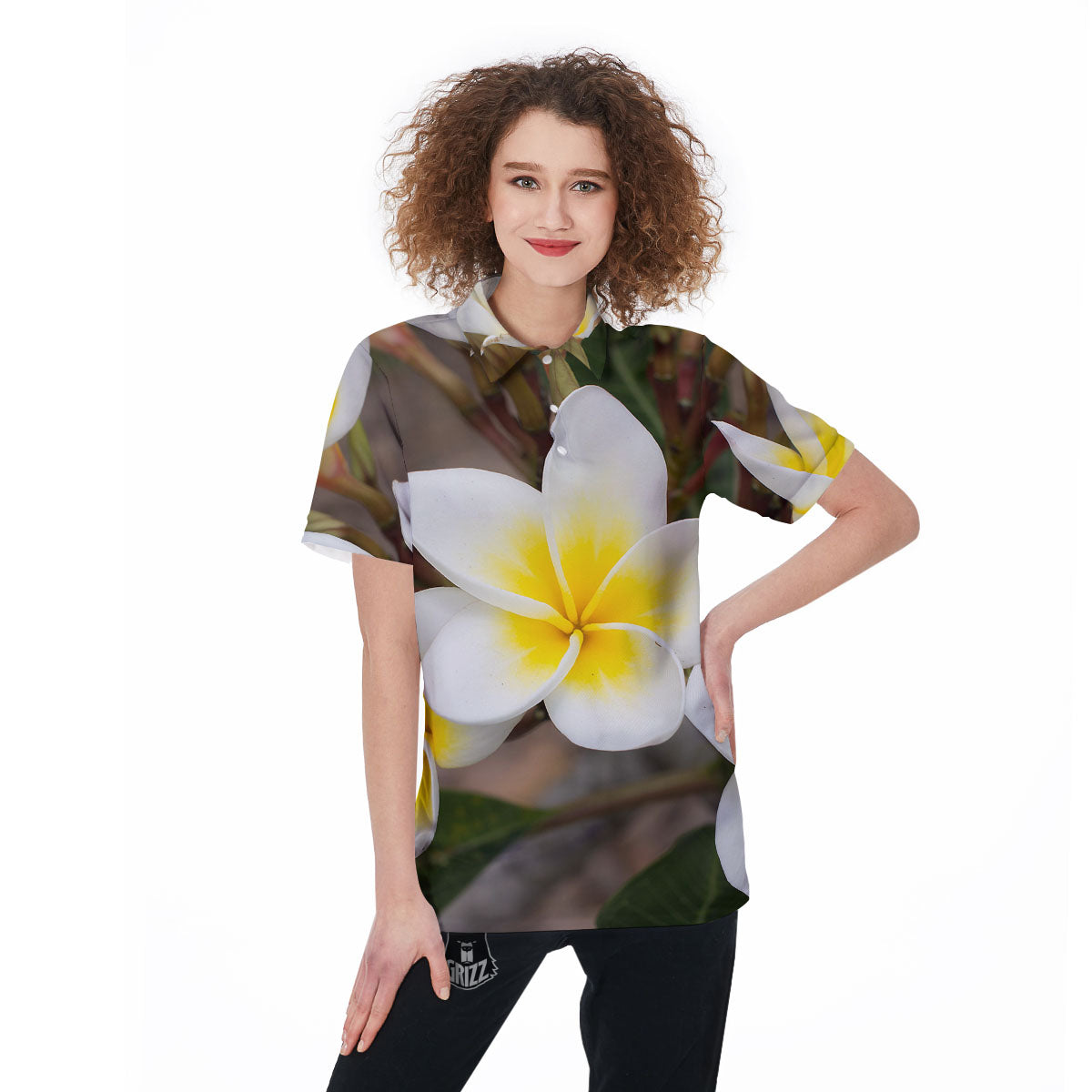 Flower Frangipani Print Women's Golf Shirts-grizzshop