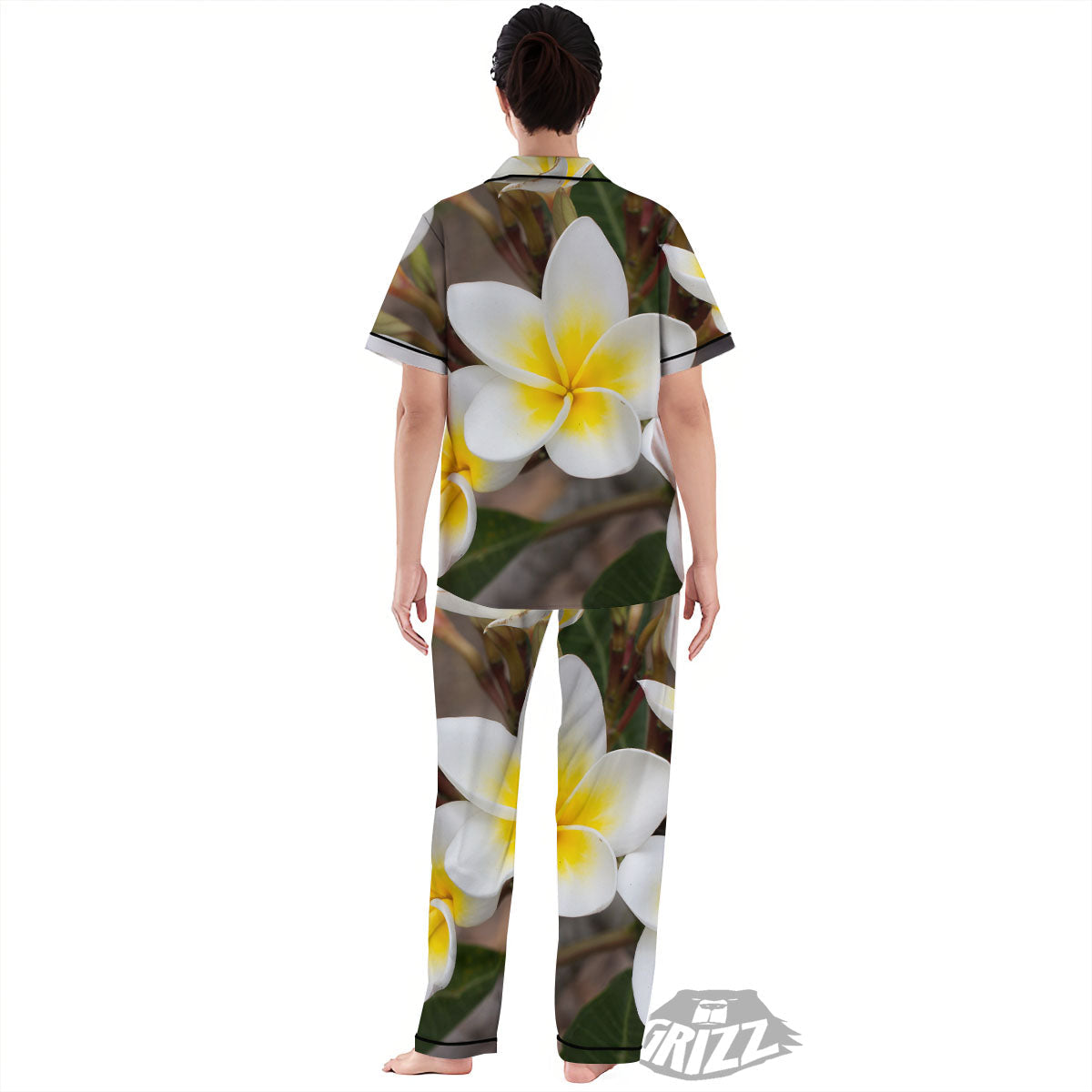 Flower Frangipani Print Women's Pajamas Set-grizzshop