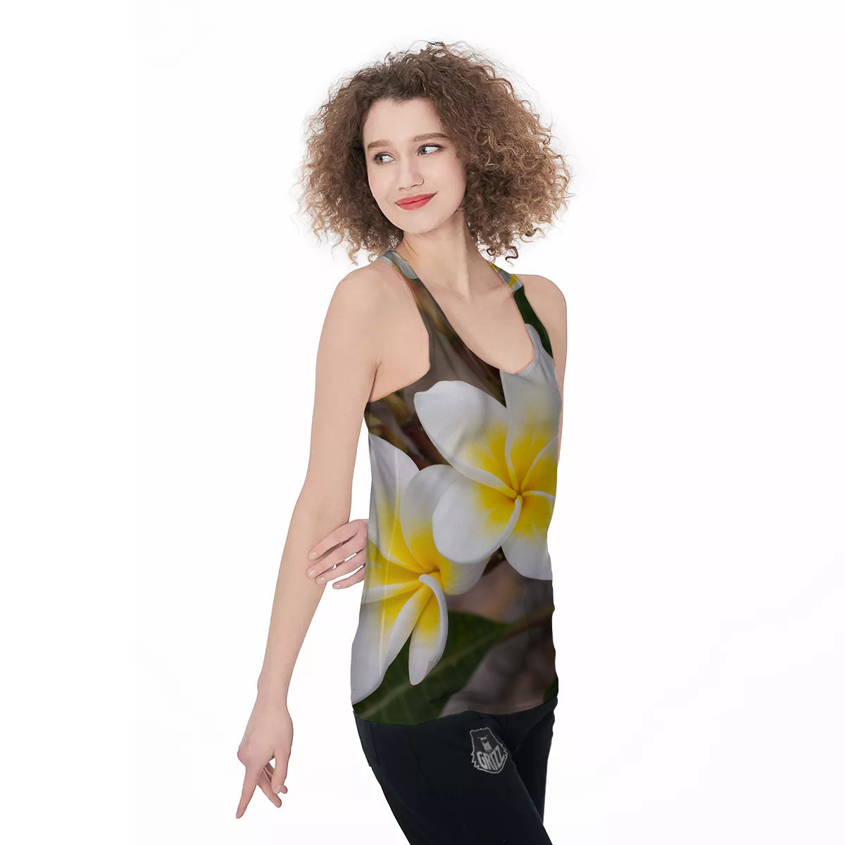 Flower Frangipani Print Women's Racerback Tank Top-grizzshop