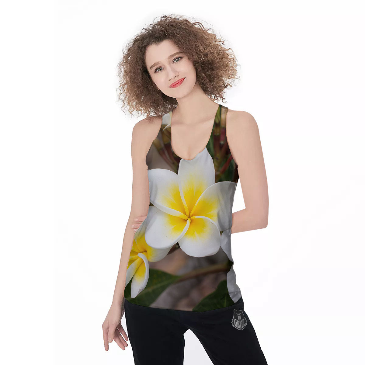 Flower Frangipani Print Women's Racerback Tank Top-grizzshop