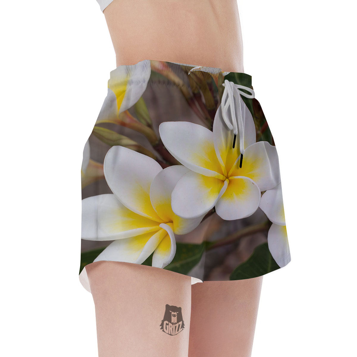 Flower Frangipani Print Women's Shorts-grizzshop
