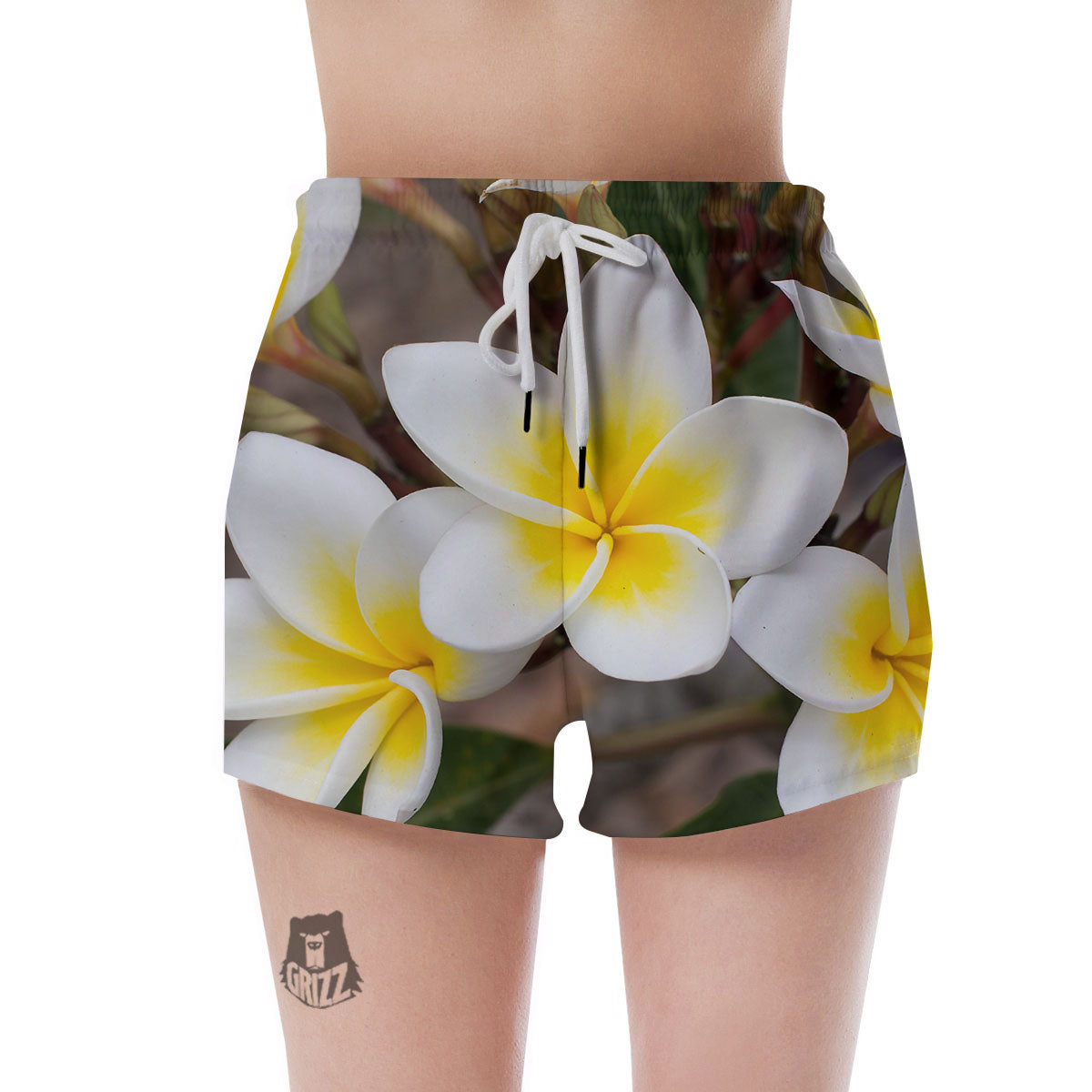 Flower Frangipani Print Women's Shorts-grizzshop