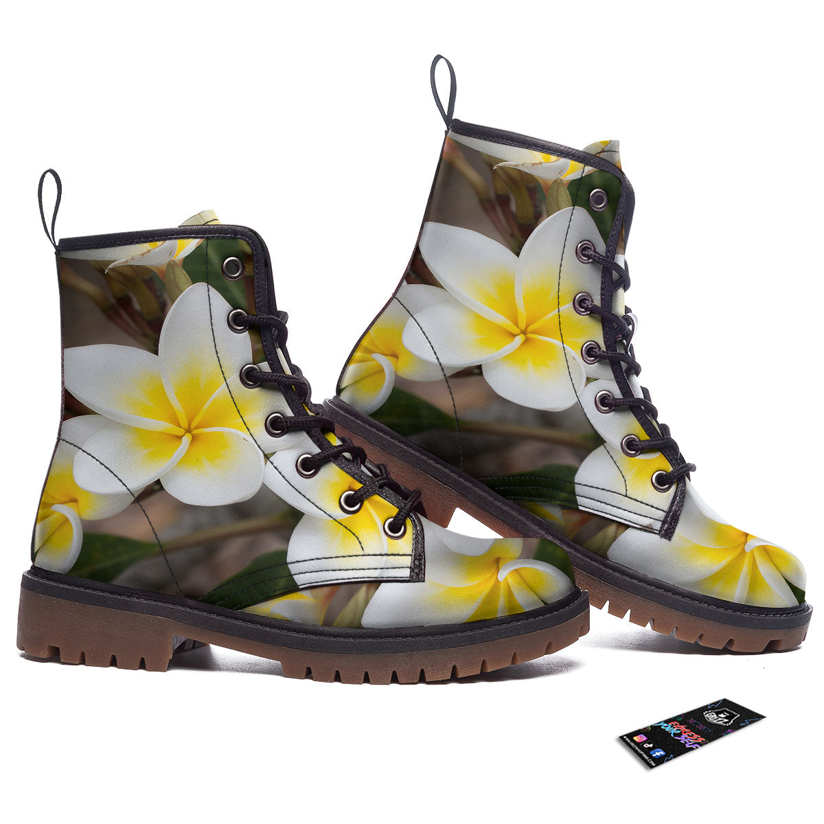 Flower Frangipani Print Work Boots-grizzshop