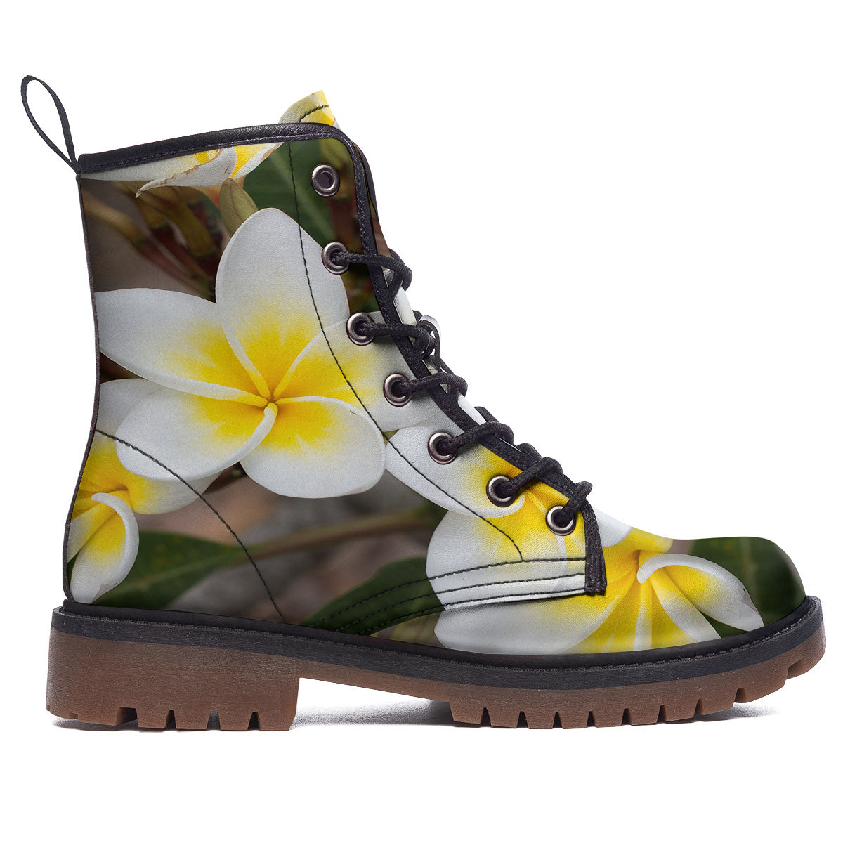 Flower Frangipani Print Work Boots-grizzshop