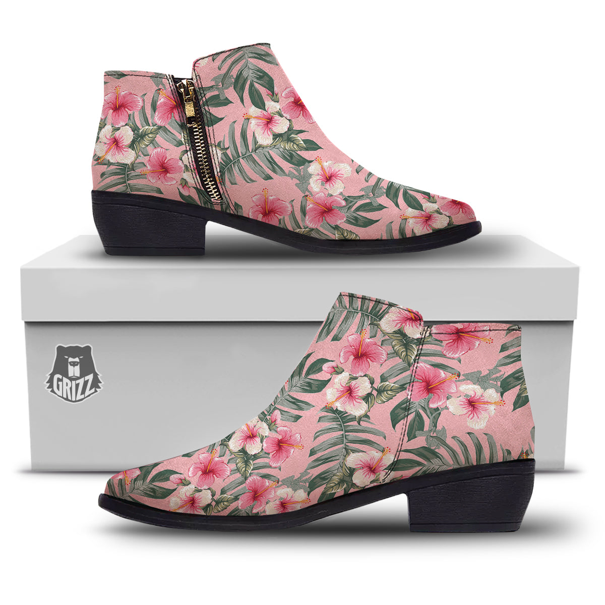 Flower Frangipani Tropical Print Pattern Ankle Boots-grizzshop