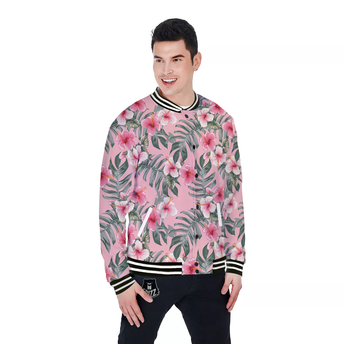 Flower Frangipani Tropical Print Pattern Baseball Jacket-grizzshop