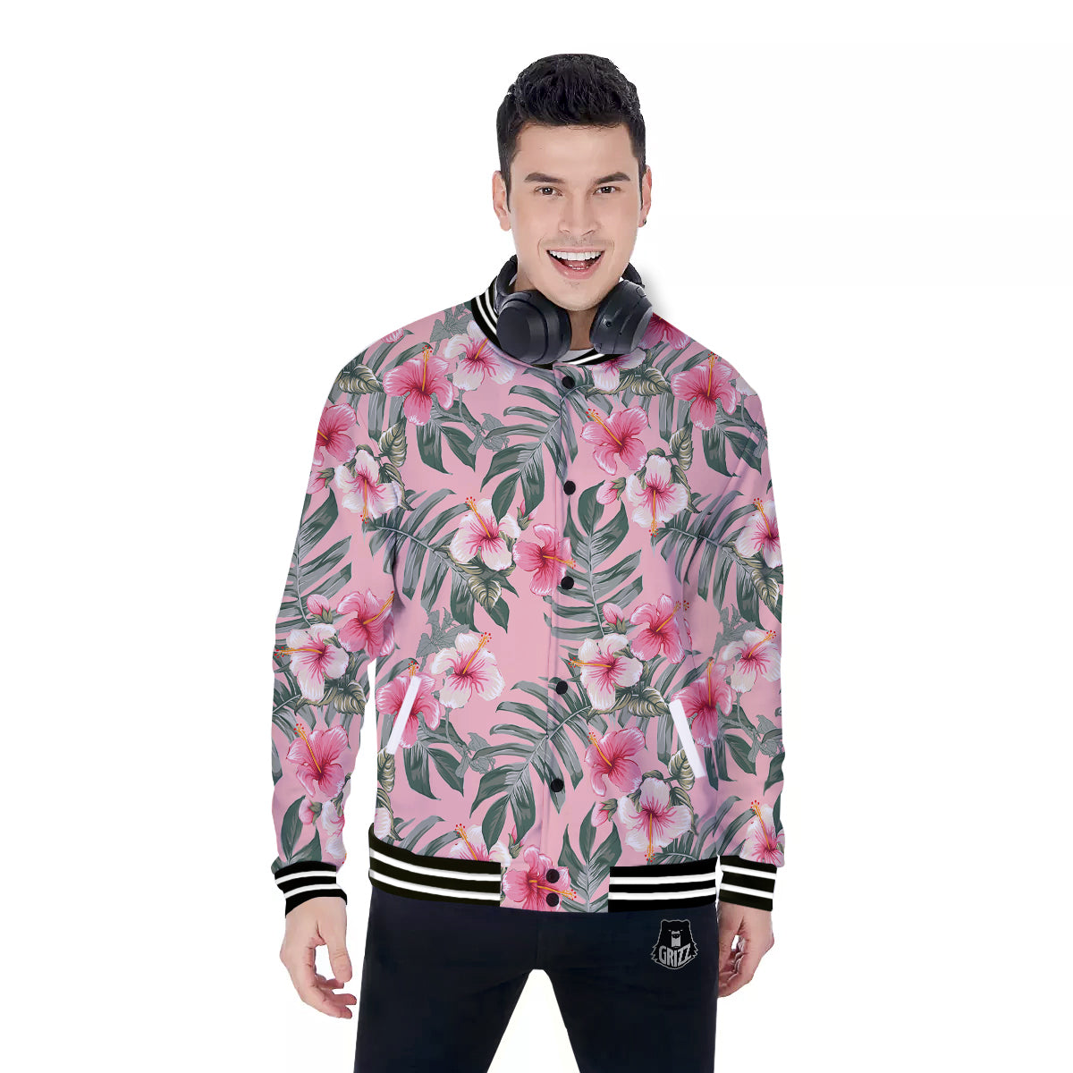 Flower Frangipani Tropical Print Pattern Baseball Jacket-grizzshop