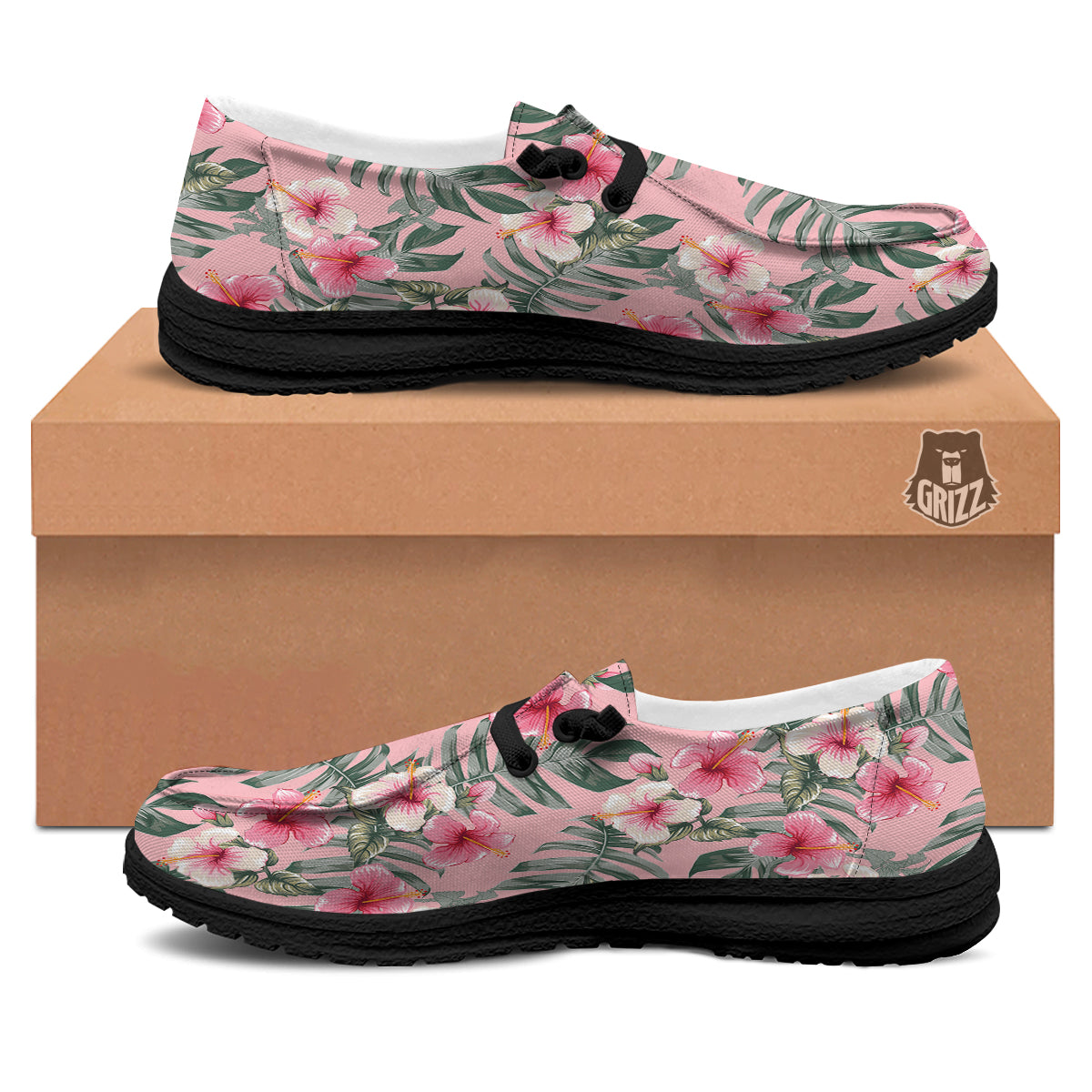 Flower Frangipani Tropical Print Pattern Black Loafers-grizzshop