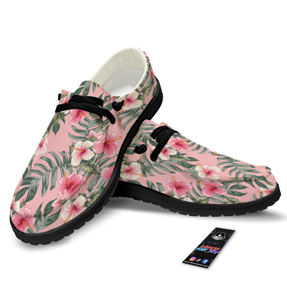 Flower Frangipani Tropical Print Pattern Black Loafers-grizzshop